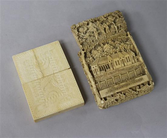 Two carved ivory card cases